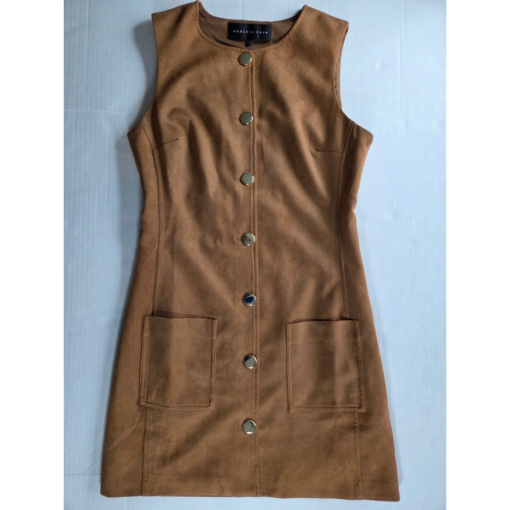 Endless Rose Faux Suede Preppy Mod 60s Retro Dress Women S Brown Button Front